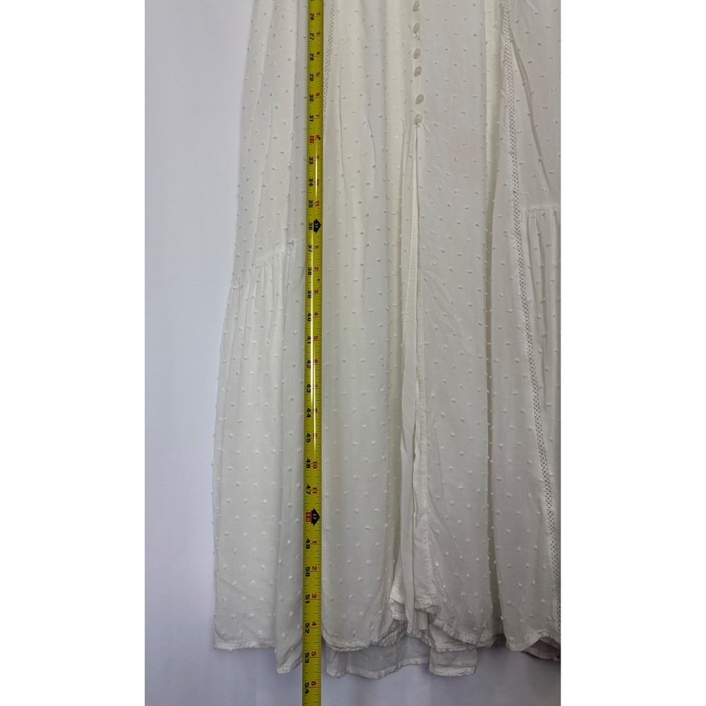 Lulus White Swiss Dot Maxi Dress Cottagecore Button Front Boho Lace‎ Trim Large - Picture 8 of 13